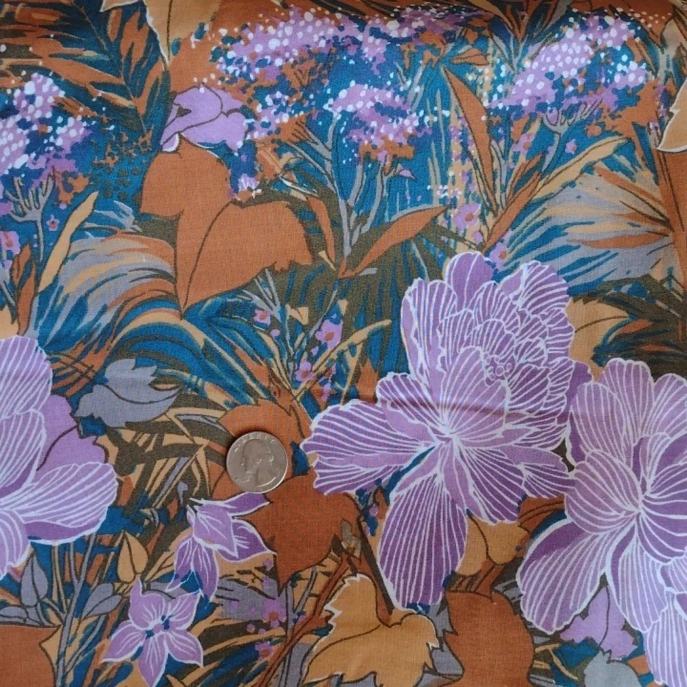Vintage Manes Brown Blue Purple Floral Bordered Fabric 43